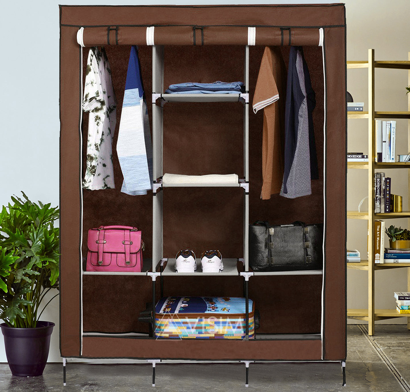 3-Door Foldable Portable Wardrobe – Fancy Storage Closet Organizer with Shelves