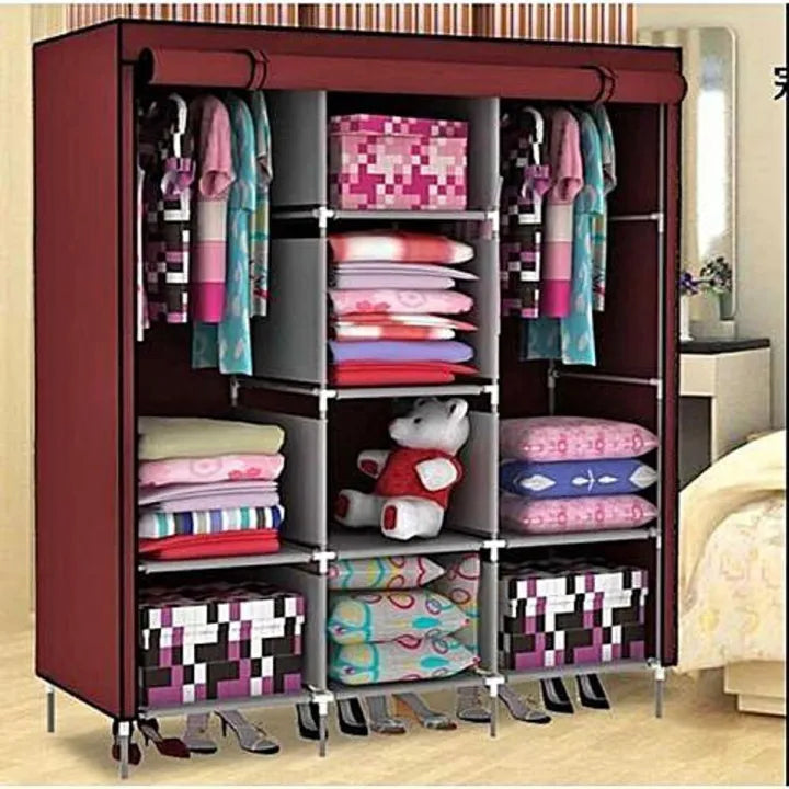 3-Door Foldable Portable Wardrobe – Fancy Storage Closet Organizer with Shelves
