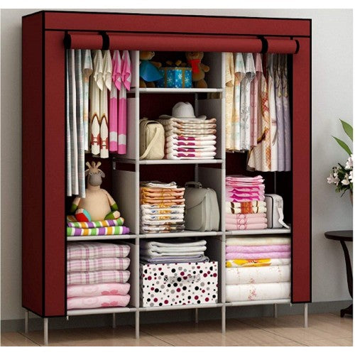 3-Door Foldable Portable Wardrobe – Fancy Storage Closet Organizer with Shelves