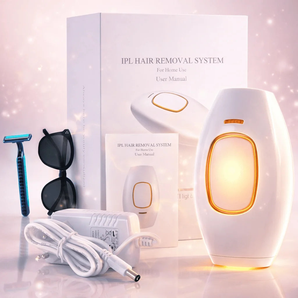 IPL Laser Hair Removal Handset – At-Home Hair Removal System for Women & Men with Razor & Safety Glasses