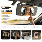 Car Sun Visor Vanity Mirror with LED Lights – Touch Control, 3 Light Modes