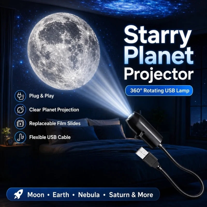 USB Moon & Earth Projection Atmosphere Light – 3 Interchangeable Lenses, Flexible Gooseneck Lamp
