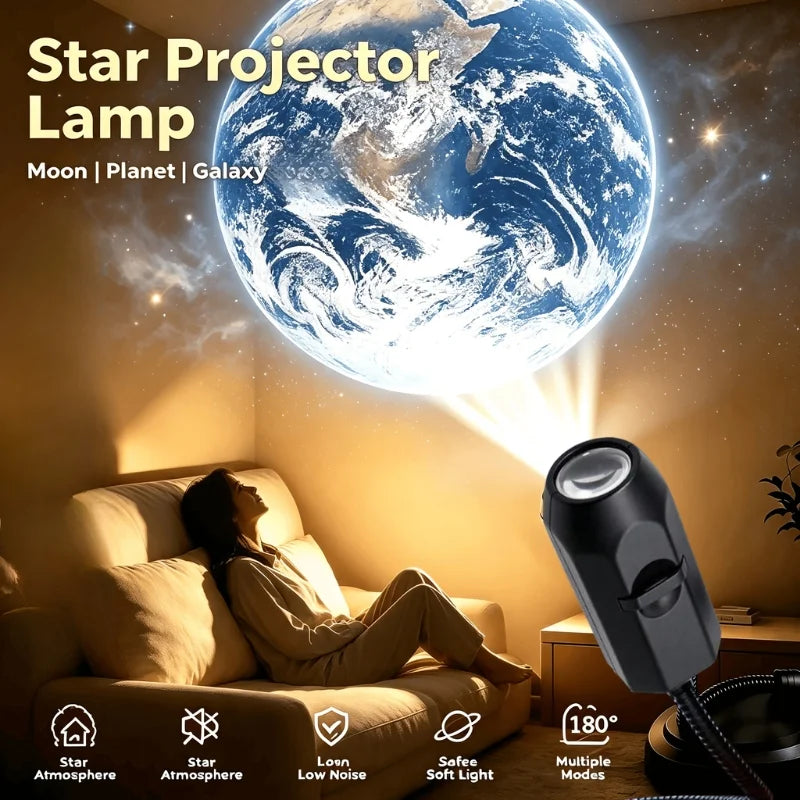 USB Moon & Earth Projection Atmosphere Light – 3 Interchangeable Lenses, Flexible Gooseneck Lamp